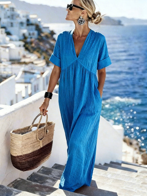 resort v-neck long dress, view 6 - MRSLM