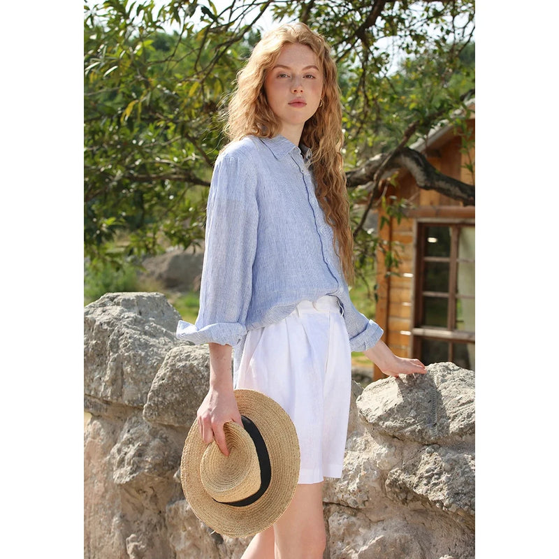 high waist linen shorts, view 4 - MRSLM