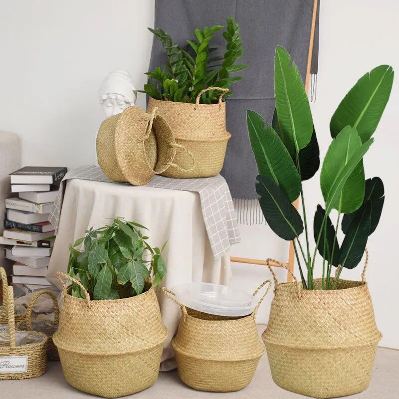 Wicker seagrass planter and storage basket, view 5 - MRSLM
