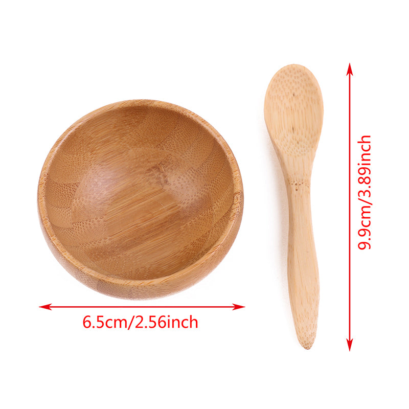 wooden facial mask bowl and spoon set, view 3 - MRSLM