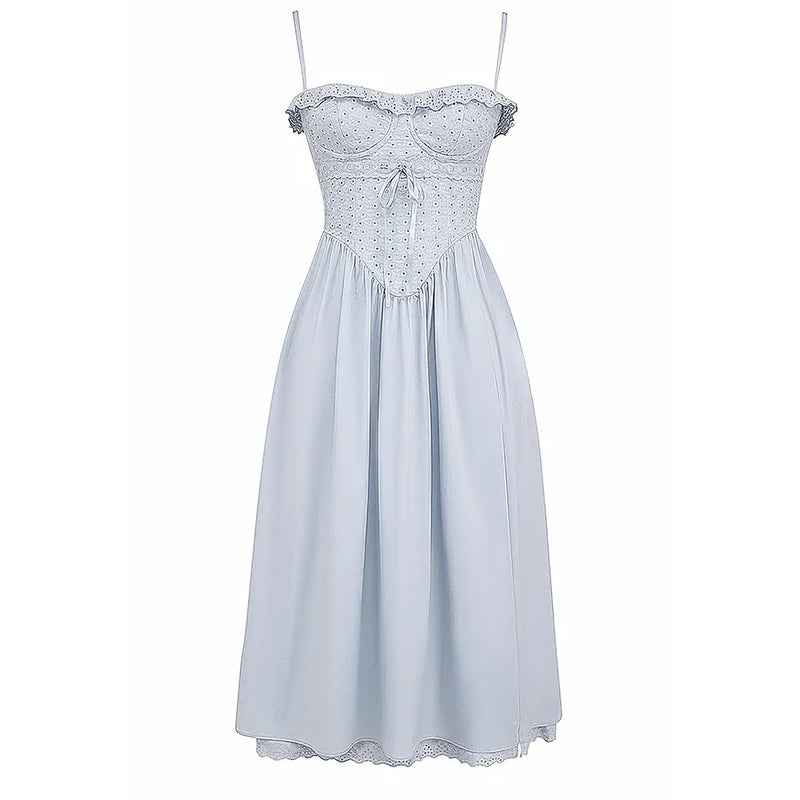 blue midi crochet dress, view 7 - MRSLM
