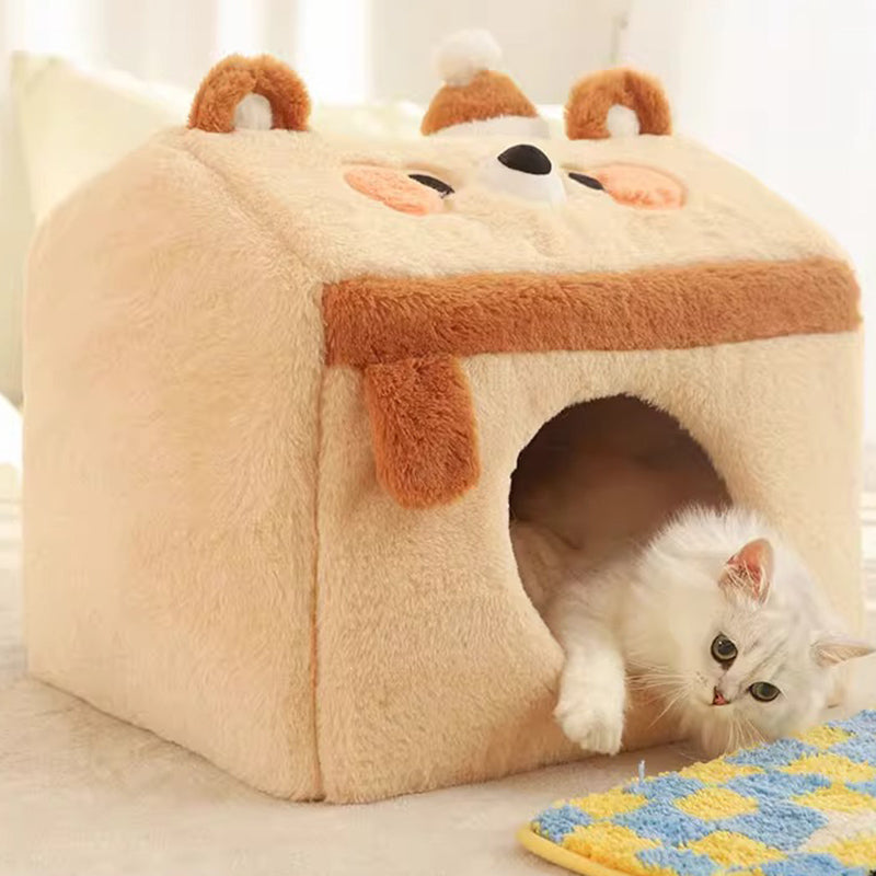 cozy winter cat house dog bed, view 4 - MRSLM