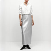 Gold PU leather long skirt - MRSLM