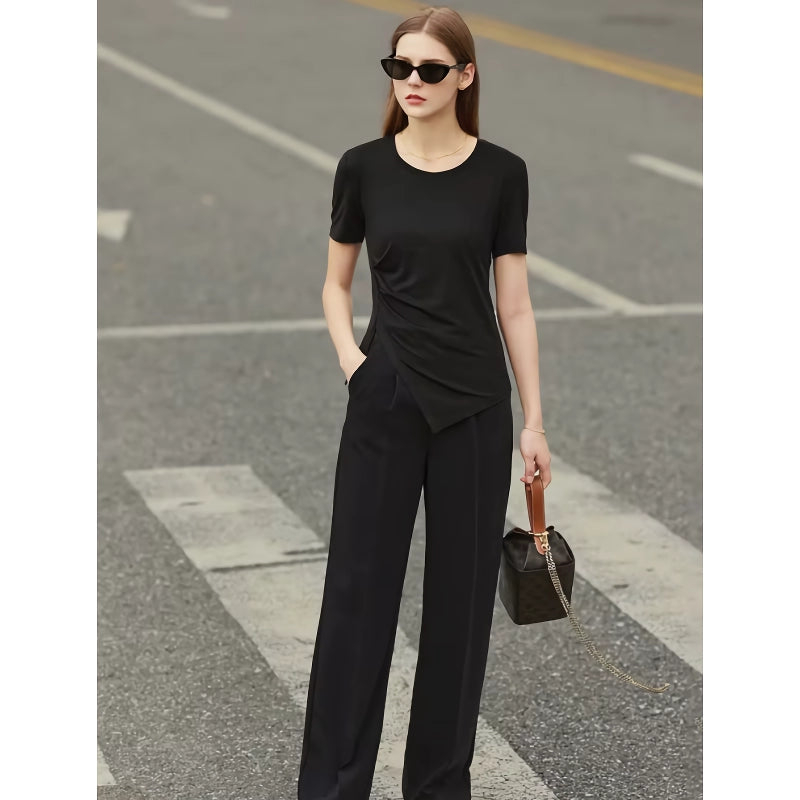 minimalist asymmetric o-neck short sleeve tee, view 3 - MRSLM