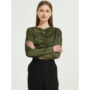 green chiffon long sleeve blouse, view 4 - MRSLM