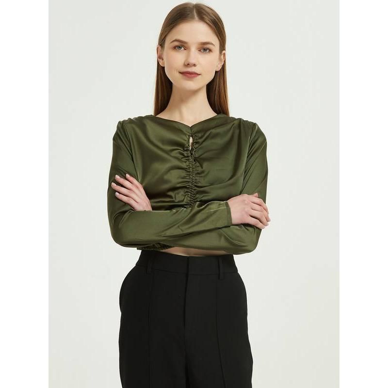 green chiffon long sleeve blouse, view 4 - MRSLM