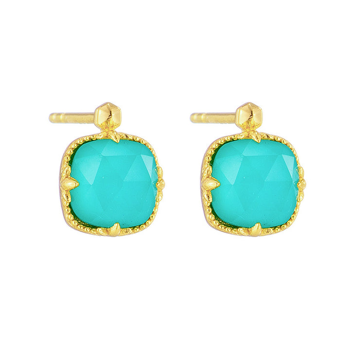 Natural Square Turquoise White Crystal Earrings