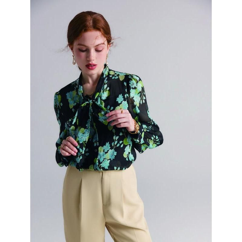 floral silk blend blouse, view 5 - MRSLM
