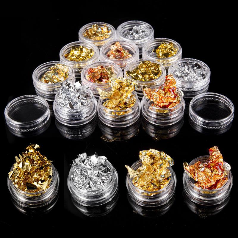 12 pot gold silver nail art glitter foil set - MRSLM