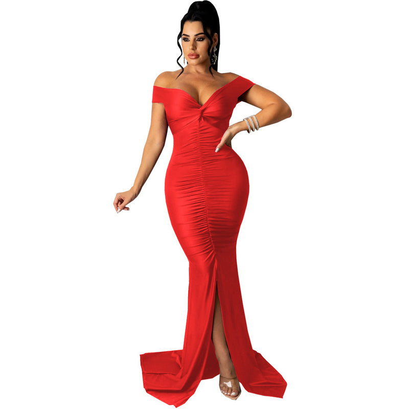 v-neck micro-wrinkle long dress, view 9 - MRSLM