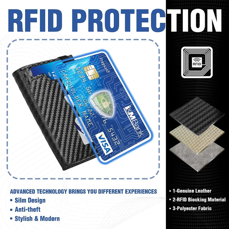 slim carbon leather RFID wallet, view 4 - MRSLM