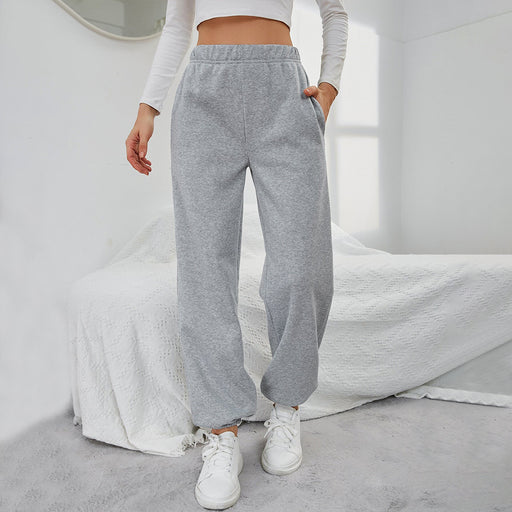 simple straight high waist casual pants in gray - MRSLM