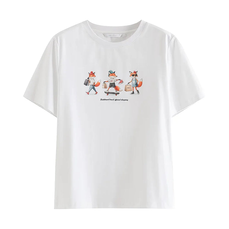 Fox print summer tee for women, view 6 - MRSLM