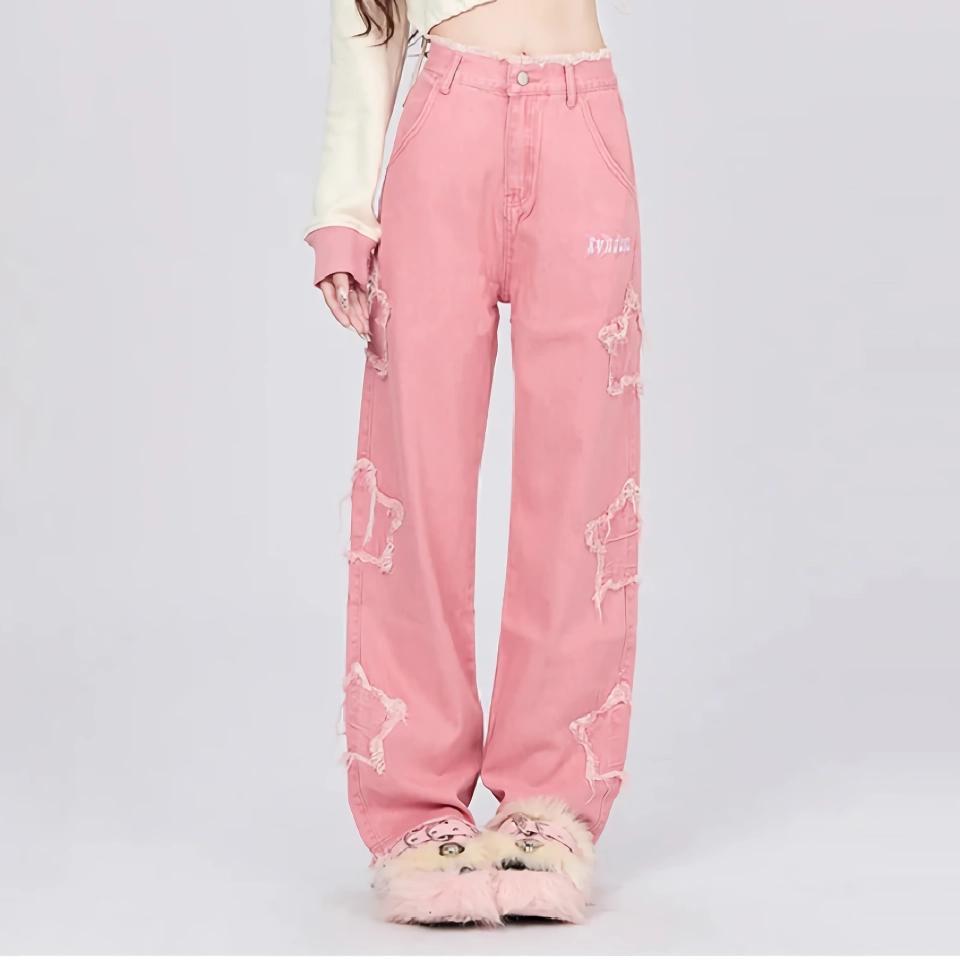 Women's Pink Vintage High-Waisted Wide Leg Jeans