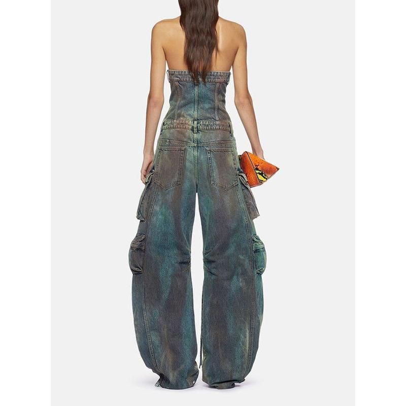 strapless denim jumpsuit, view 5 - MRSLM