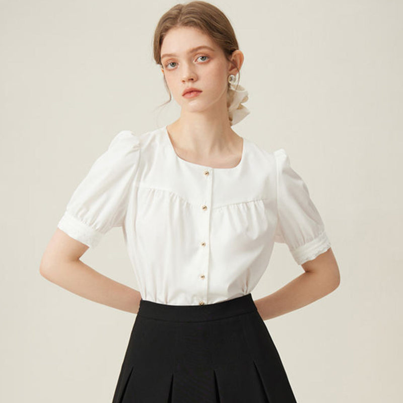 white square collar puff sleeve shirt - MRSLM