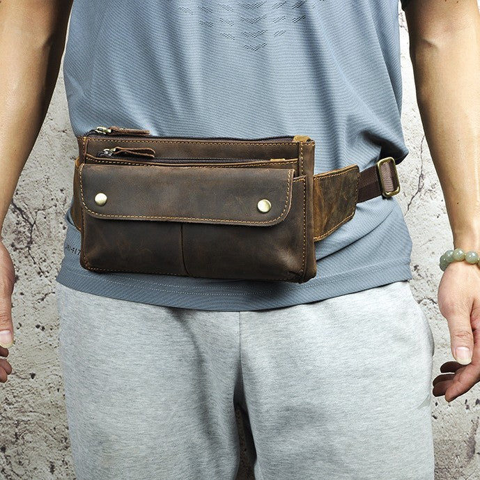 Men's leather phone and camera chest bag, view 5 - MRSLM