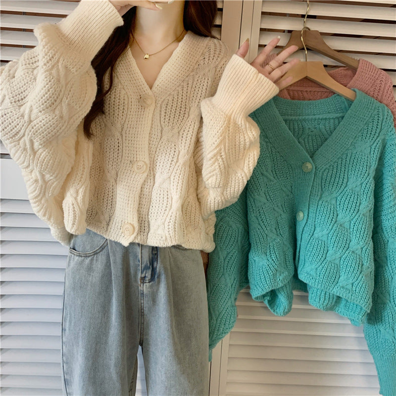 Women's Spring  Loose Small Short Knitted Cardigan Coat Retro Sweater