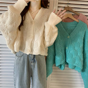 women's loose short cotton knit cardigan - MRSLM