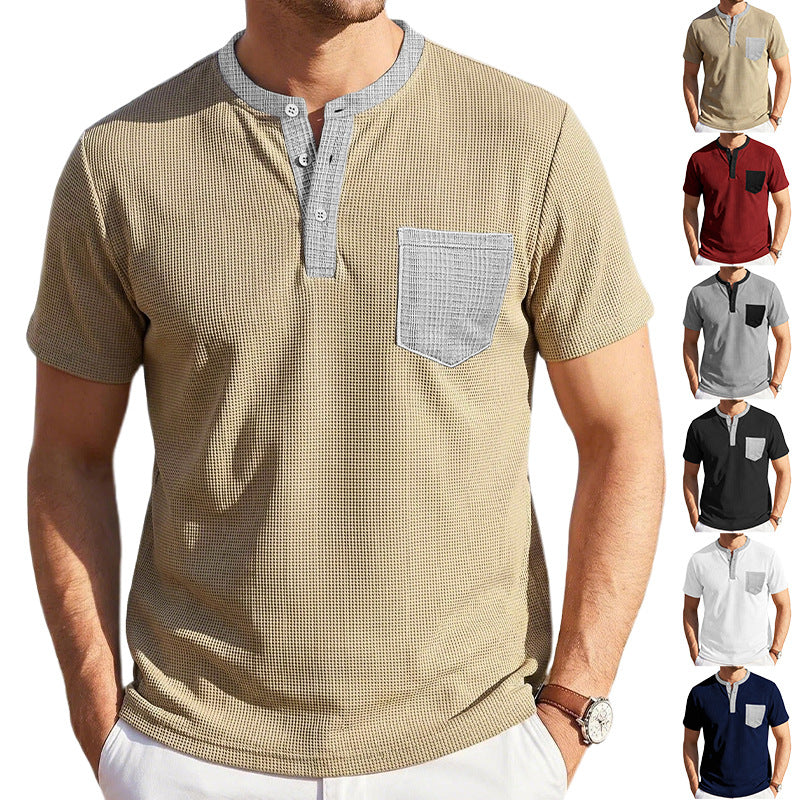 Men's color-block waffle-knit henley tee, view 2 - MRSLM