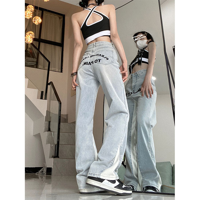 High Street Embroidery Stitching Jeans Women's Straight Slimming