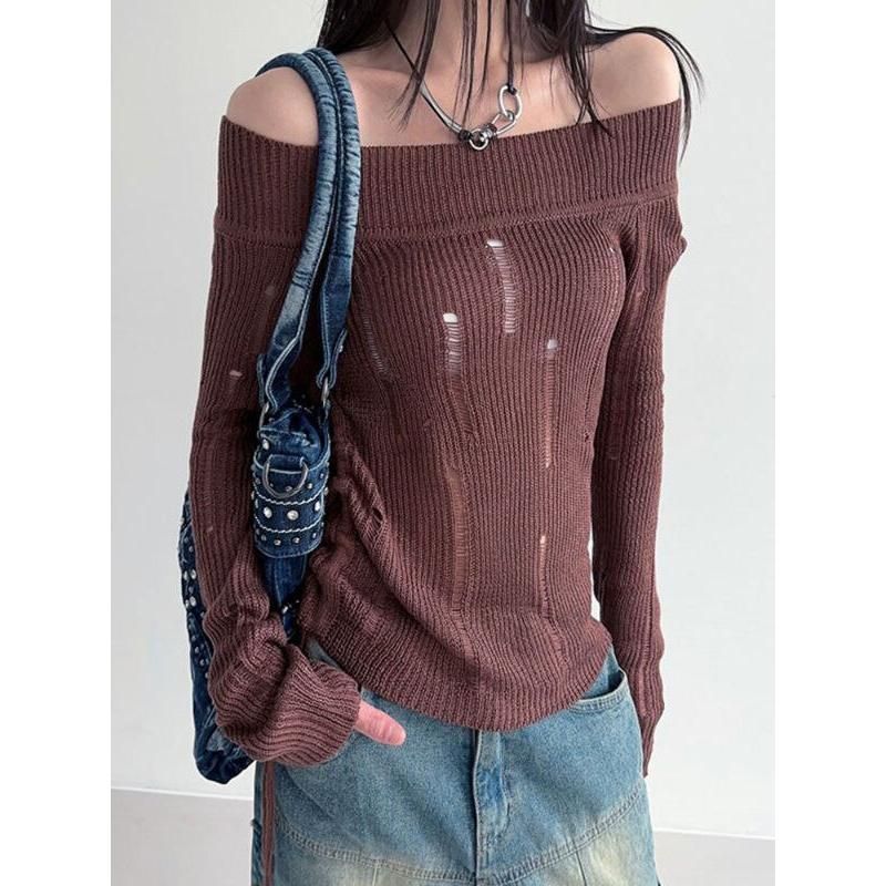 knitted hollow out pullover, view 8 - MRSLM