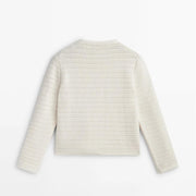 Women's gold buttons striped knitted coat, view 7 - MRSLM