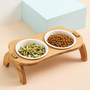 elevated bamboo double cat and dog bowls, view 8 - MRSLM