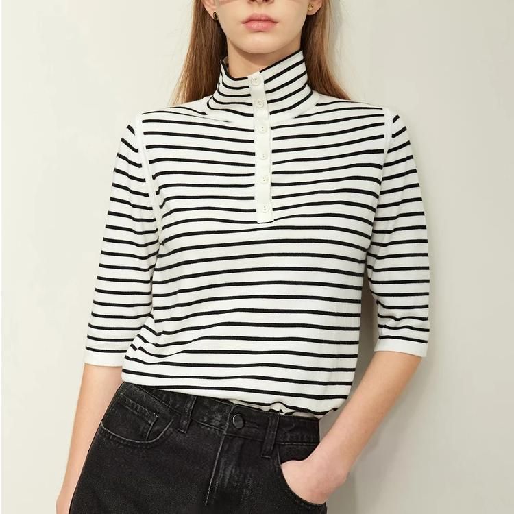 Striped wool blend mock neck sweater - MRSLM