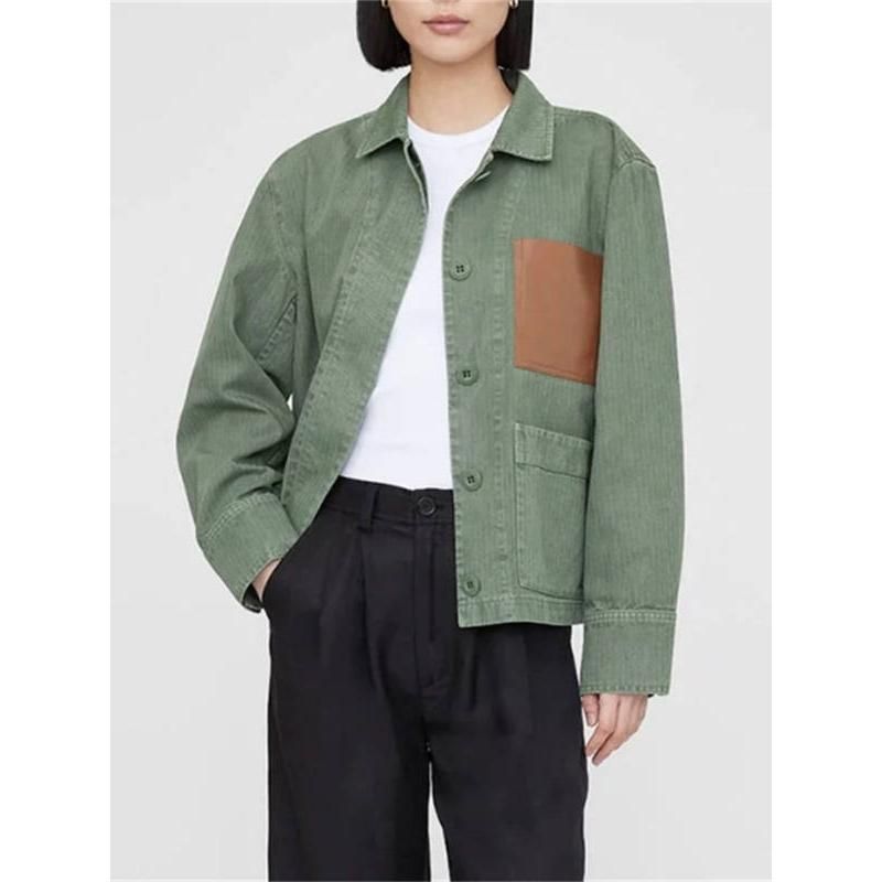retro green cotton autumn jacket, view 2 - MRSLM