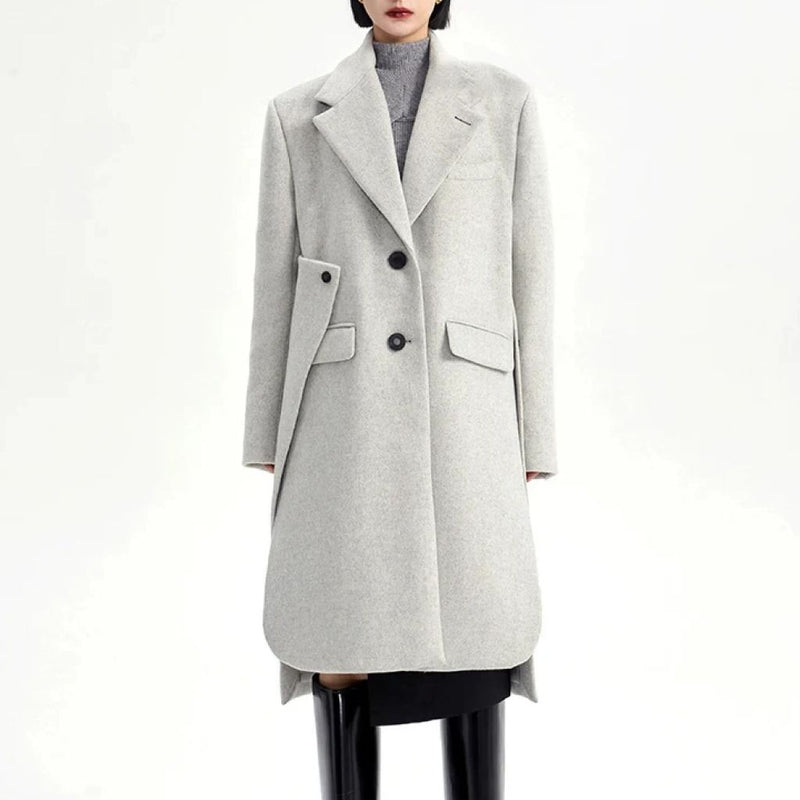 light gray long overcoat for women, view 4 - MRSLM