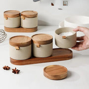 Gray ceramic seasoning jar with lid - MRSLM