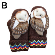 Knitted owl mittens for women, view 3 - MRSLM