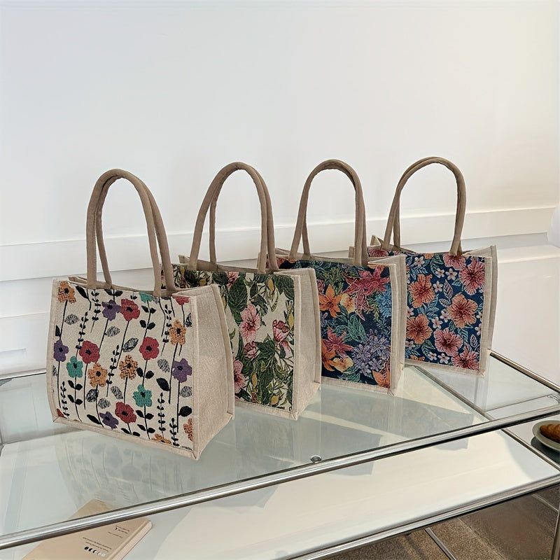 linen button vintage floral handbag, view 6 - MRSLM