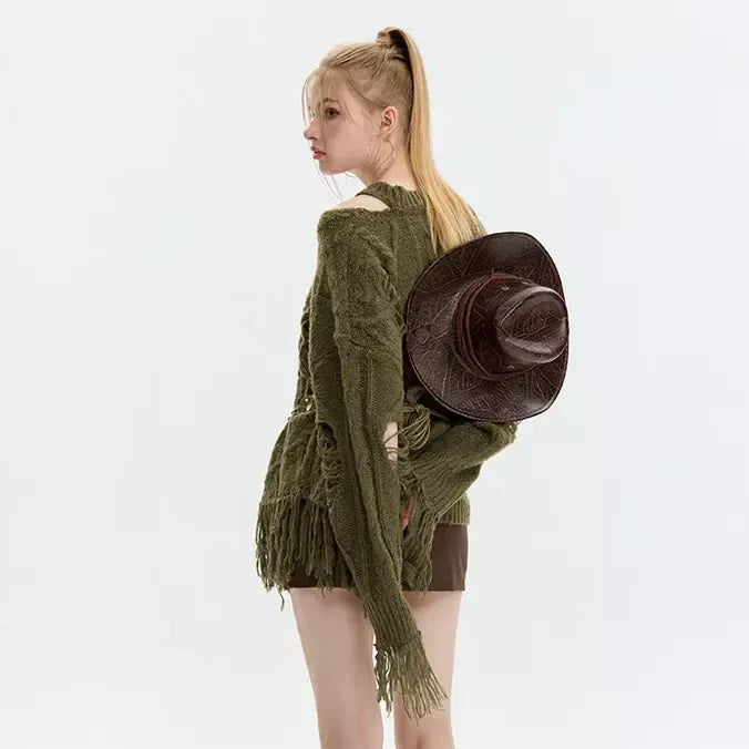 hollowed-out tassel knit sweater, view 6 - MRSLM