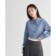 long sleeve polo neck blouse with petal cuffs, view 4 - MRSLM