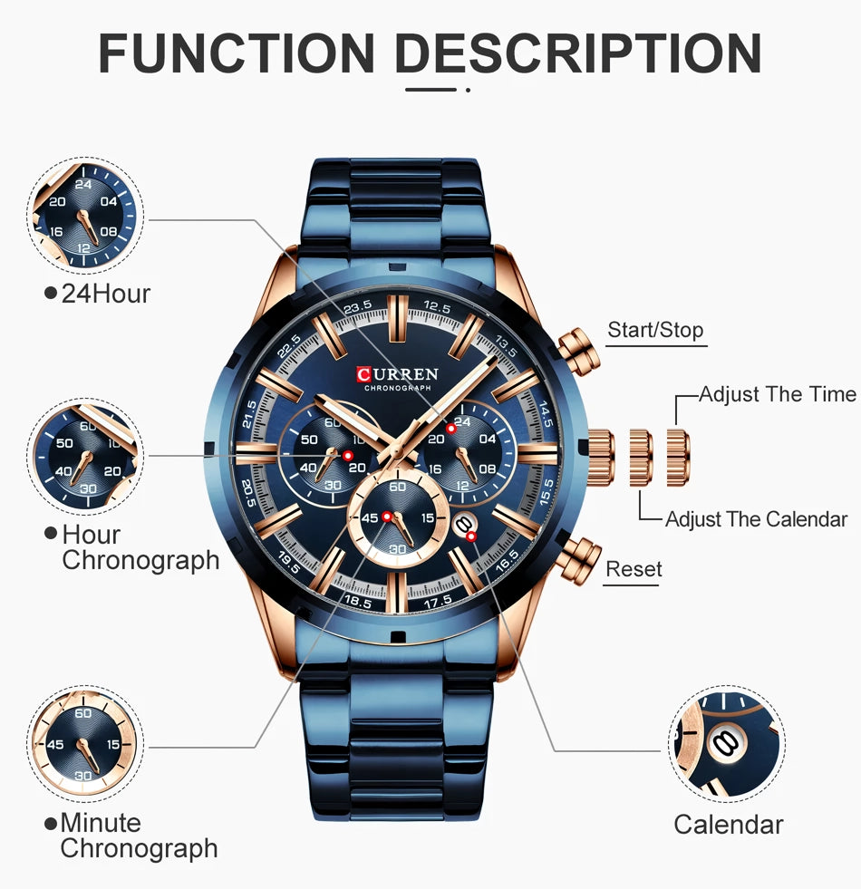 Blue Dial Stainless Steel Men's Watch