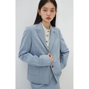 light denim shoulder blazer, view 3 - MRSLM