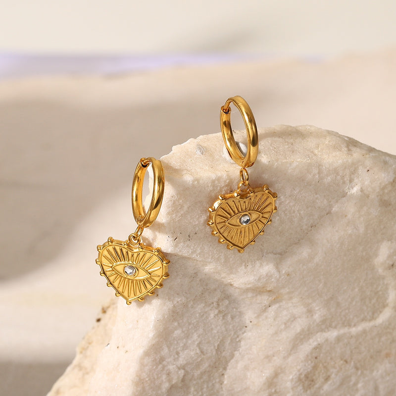 evil eye peach heart earrings - MRSLM