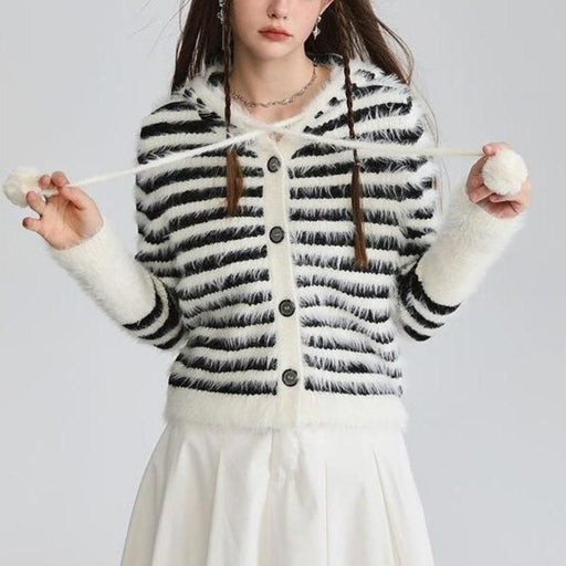 striped hooded mohair cardigan - MRSLM