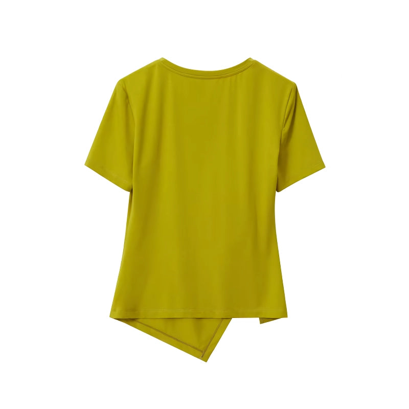 minimalist asymmetric o-neck short sleeve tee, view 9 - MRSLM