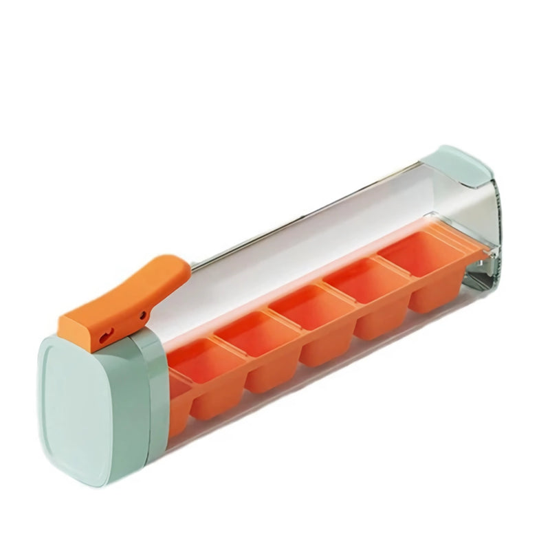 One-hand press ice cube maker with storage box, view 2 - MRSLM