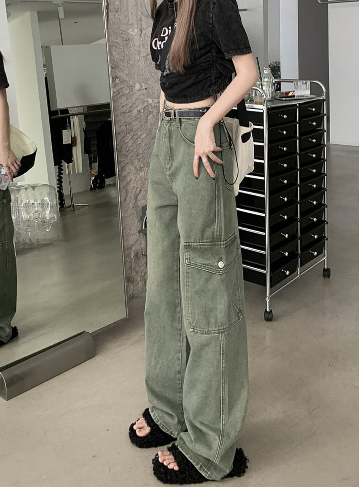 Super Hot Girl Casual High Waist Straight-leg Denim Wide Leg Pants