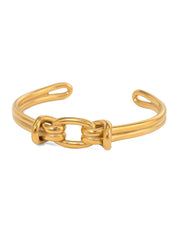 gold stainless steel geometric open cuff bracelet, view 6 - MRSLM