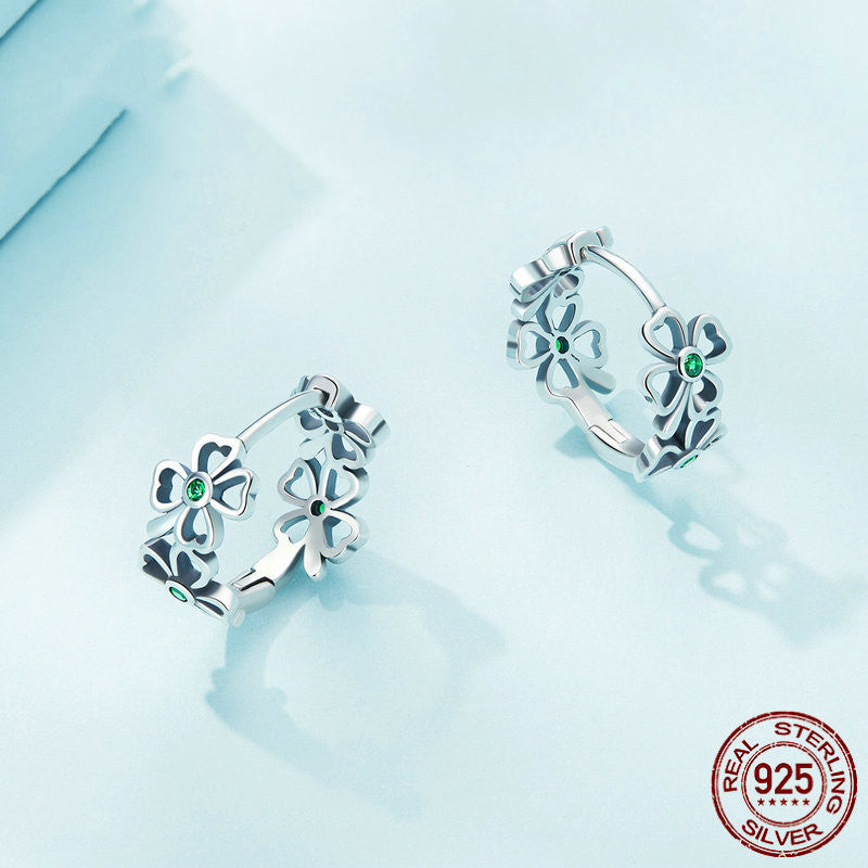 women's silver lucky clover earrings, view 4 - MRSLM