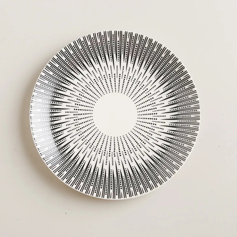 geometric pattern ceramic dinner plate set, view 5 - MRSLM