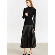 pleated A-line PU leather skirt, view 3 - MRSLM