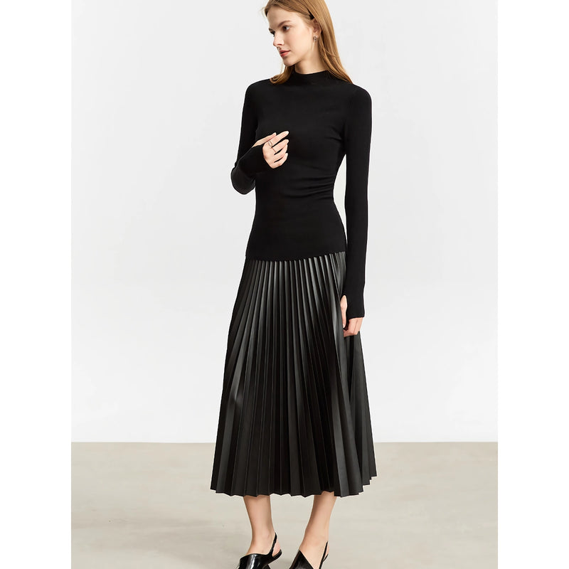 pleated A-line PU leather skirt, view 3 - MRSLM