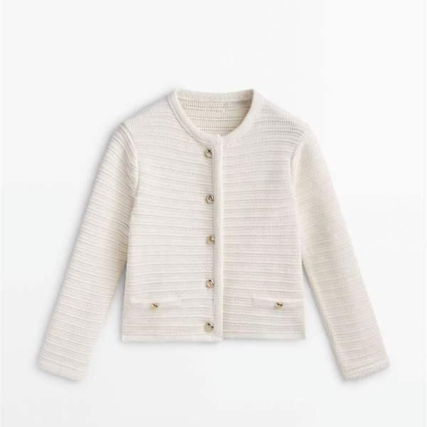 Women's gold buttons striped knitted coat, view 2 - MRSLM