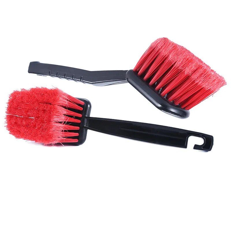 Compact Car & Motorcycle Detailing Brush with Red Bristles